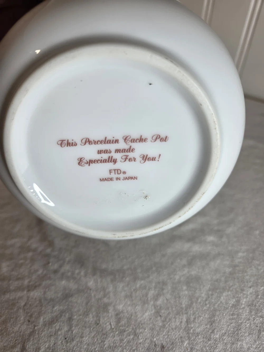 Vintage 1990 FTD Porcelain Floral Cachepot Planter - Pink and Gray